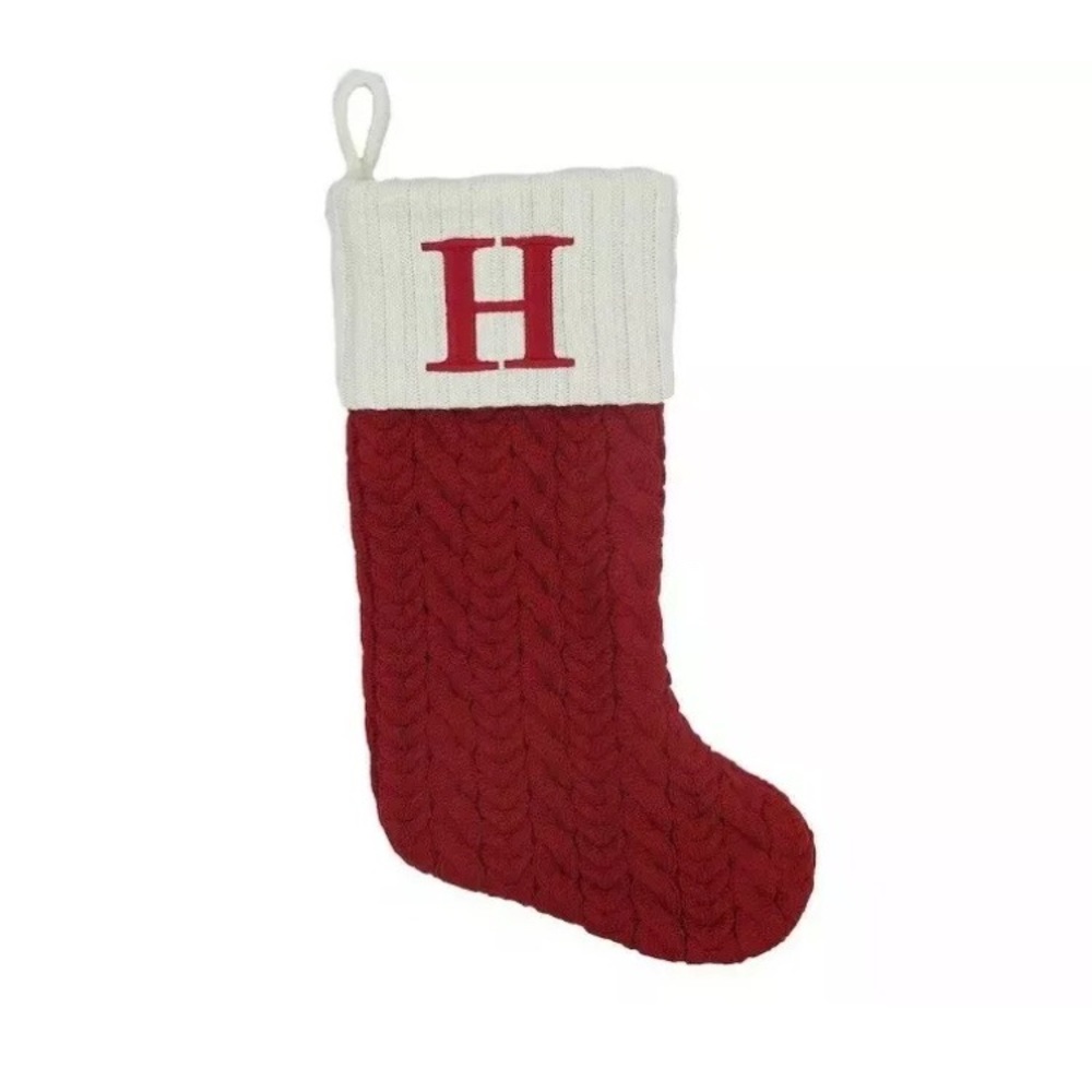 Red Cable Knit Christmas Stocking w/ Letter "H”NEW